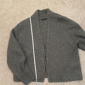 Massimo Dutti Gray Ribbed Cardigan Sweater